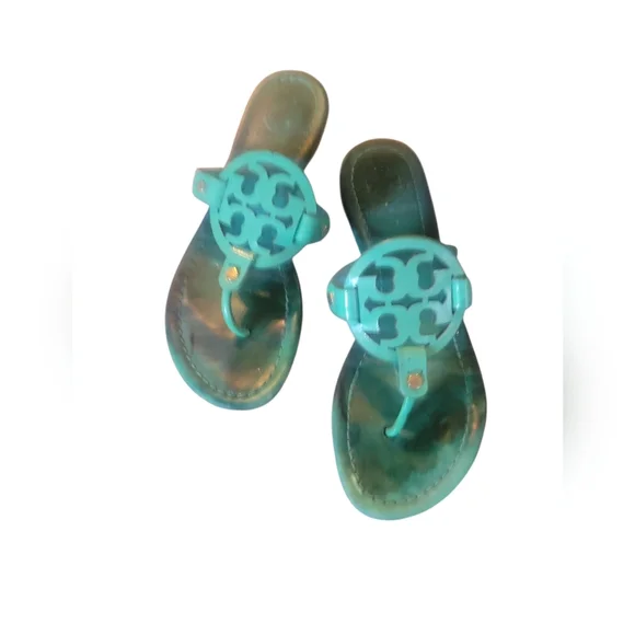 Tory Burch Women's Miller Teal Leather Thong Sandals Sz 7 - Picture 5 of 9